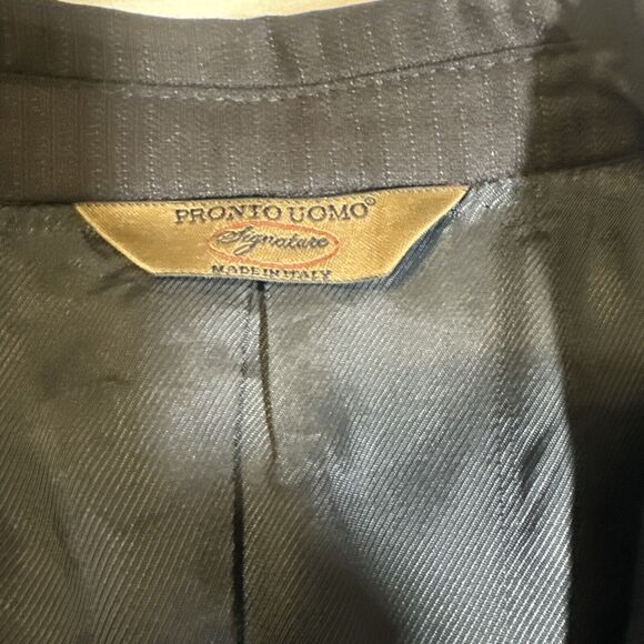 Pronto Uomo Platinum Pinstripe Suit Black 100% Wool size 44L 36 Waist - Picture 15 of 16